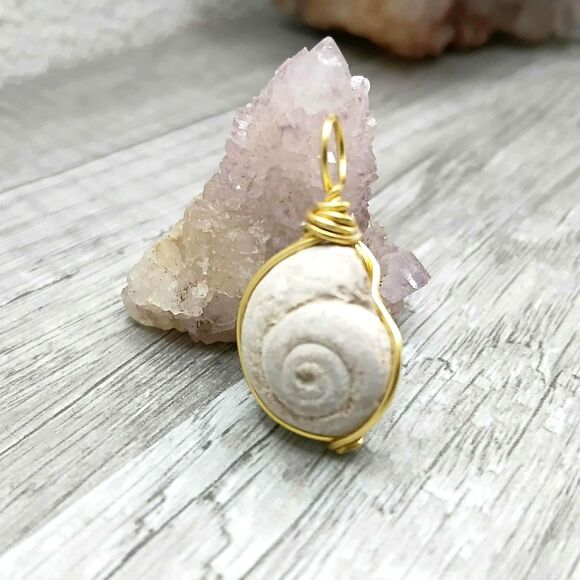 Fossil Wire Wrapped Pendant Charm, Jewelry Making Craft Supplies, 1.25" - Picture 2 of 3